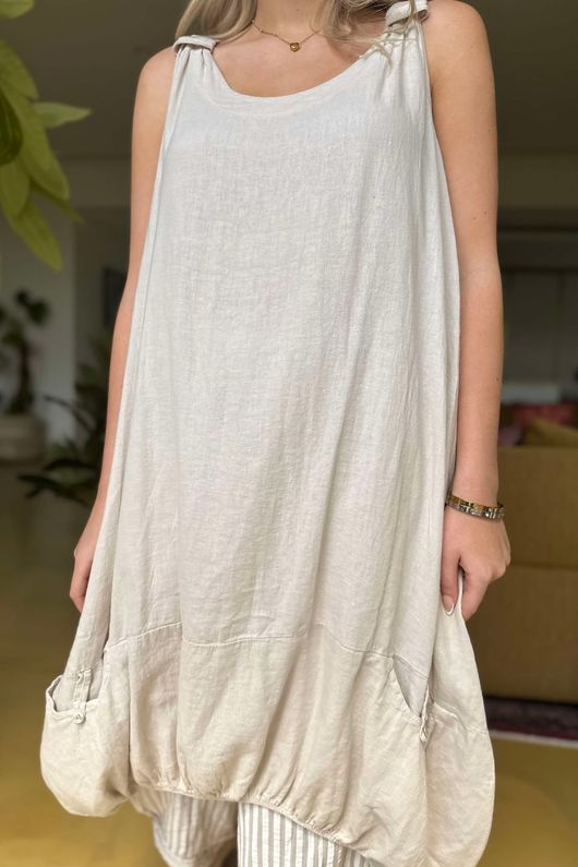 Made in Italy Noa Linen Blend Cocoon Dress Vintage Cream /19 =